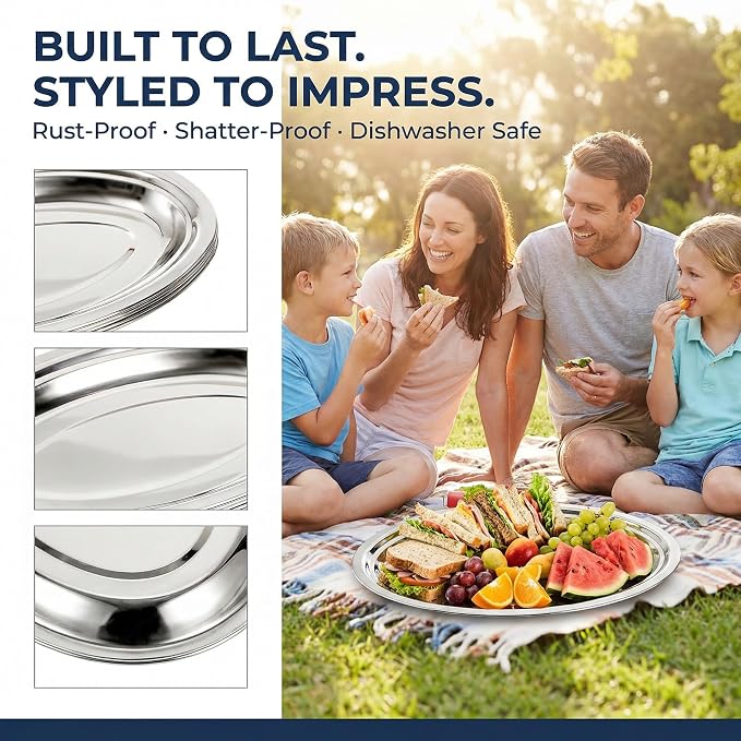 6 Pack Stainless Steel Oval Platter, Heavy Duty Mirror Polish Large Sizzling - Image 3