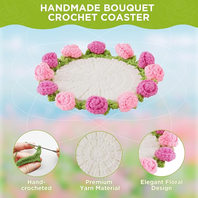 Crochet Flower Coasters, Handmade Bouquet Coasters - Image 4