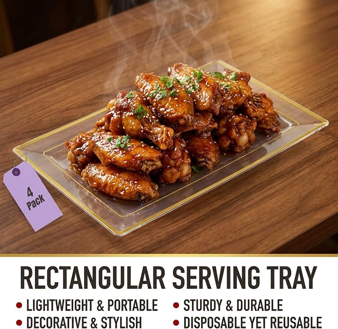Clear Plastic Serving Tray Clear Gold Rim Disposable Serving Trays & Platters - Image 5