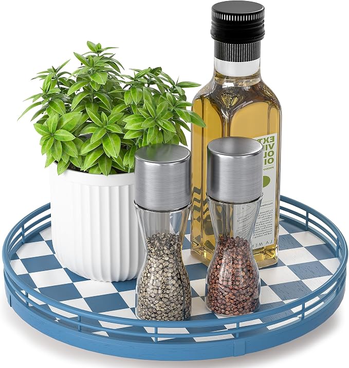 Blue and White Checkerboard Lazy Susan by AMH