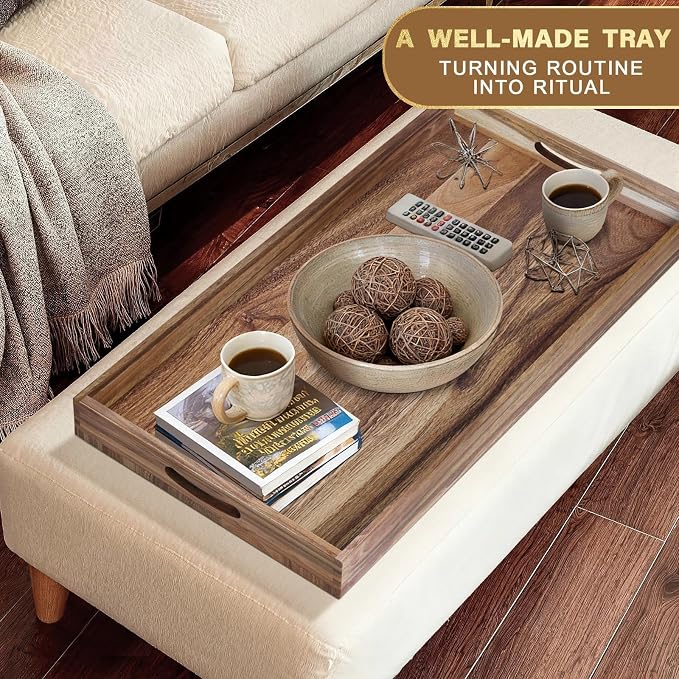 Extra Large Ottoman Tray, 40 x 20 inches Acacia Wood Serving Tray | Rectangle - Image 7