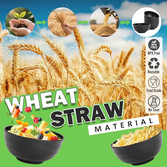 Wheat Straw Bowls Set of 6, Unbreakable Lightweight 60 OZ Salad Bowls - Image 4