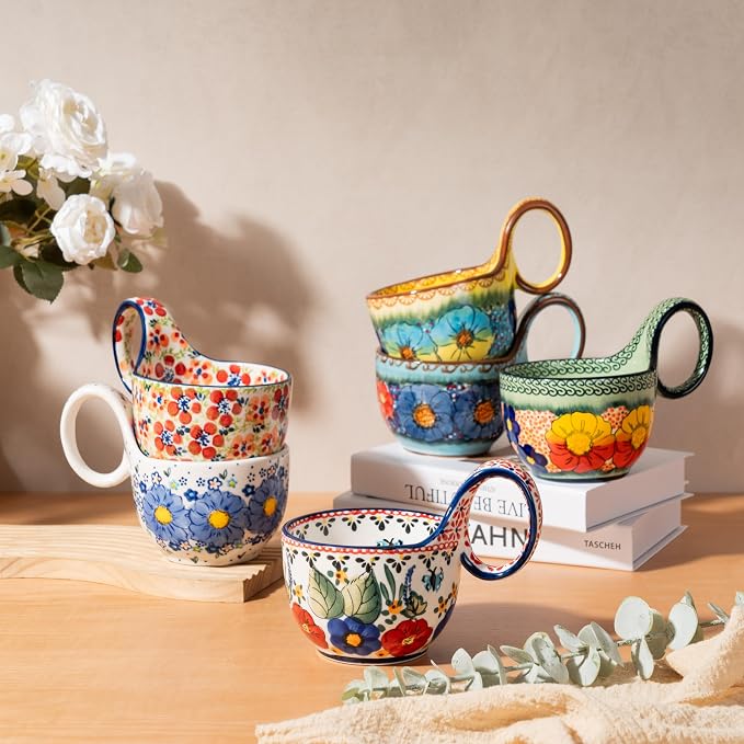 silesia Handmade Loop Handle Soup Bowl, Plate and Spoon Set Ceramic Hand - Image 8