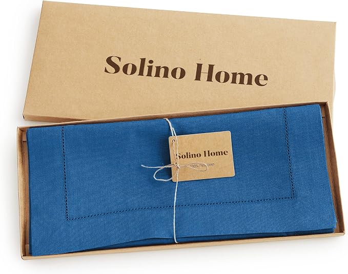 Solino Home 100% Pure Linen Table Runner Indigo Blue Hemstitch, 14 x 60 in | - Image 6