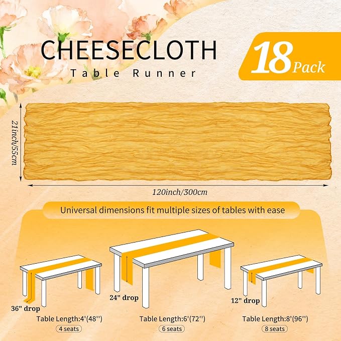 18 Pack Cheesecloth Table Runner 10FT Gold Table Runner Boho Gauze Cheese Cloth - Image 2