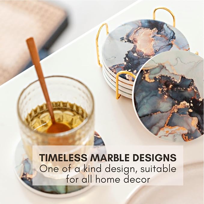 Ceramic Marble Coasters Set of 6, Absorbent Drink Coasters - Image 7