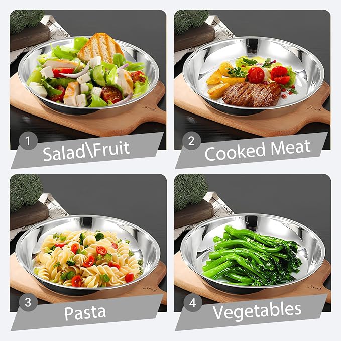 WUWEOT 10 Pack Stainless Steel Dinner Plates, Rust-Proof Camping Serving Plates - Image 4