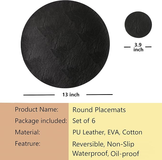 Jovono Premium Faux Leather Round Placemats Set of 6 - Image 7