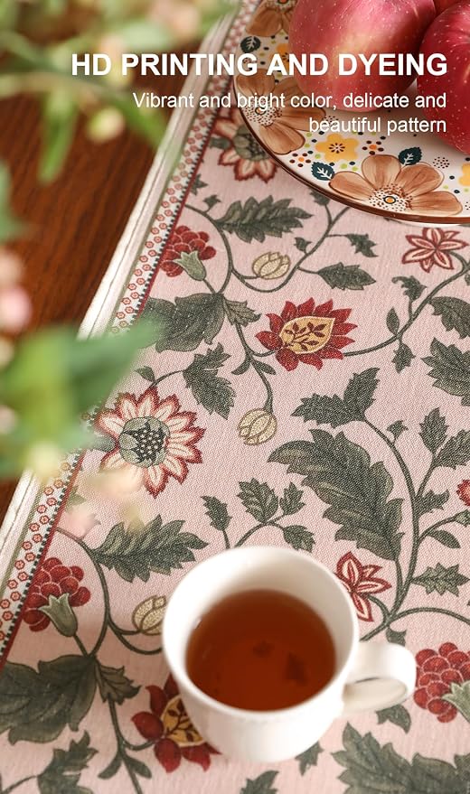 Designer Vintage Linen Long Table Runner, Floral Leave Pattern, Dining Table - Image 5