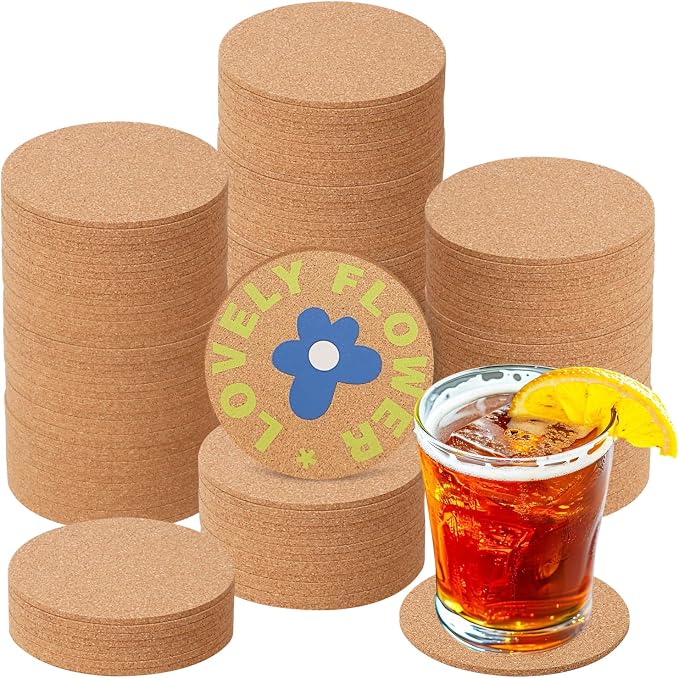 150 Pieces 4 Inch Cork Coasters by Geytetqi
