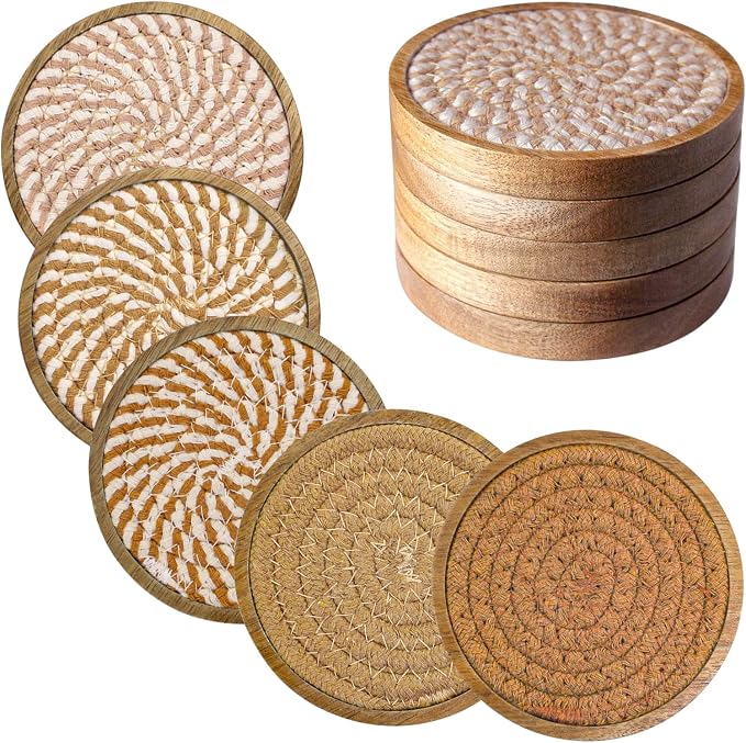 Eykao 5 Pack Coasters for Drinks Absorbent, 4.3 inches Cork Coasters for Coffee by Eykao