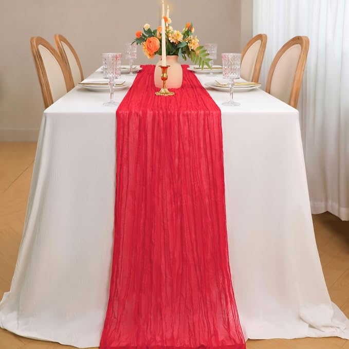 Snowkingdom 6 PCS Red Cheesecloth Table Runner 10 Ft, 120 inch Long Cheese - Image 8