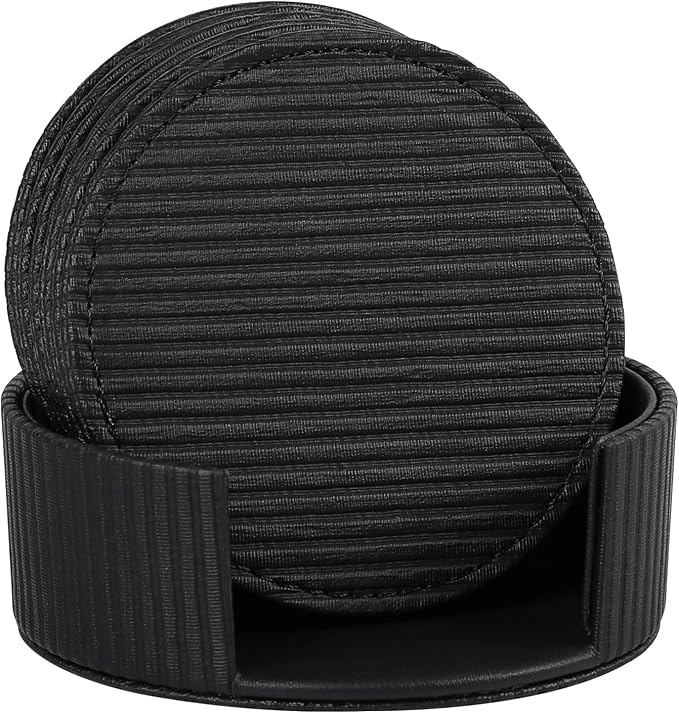 Leather Coasters Set of 6 with Holder, Tabletop Protection, Coffee Table & Bar - Image 2