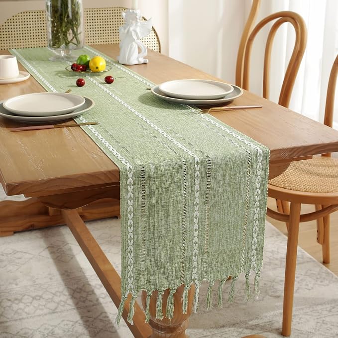 Rustic Boho Table Runner, Linen Table Runner, Farmhouse Table Runners 72 Inches - Image 4