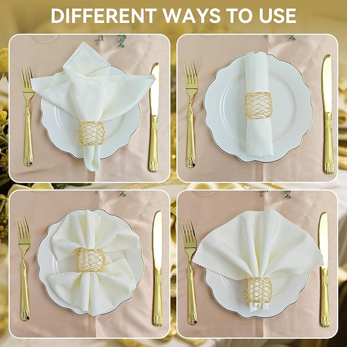 Gold Napkin Rings, Thanksgiving Christmas Napkin Rings Set of 12, Nickel-Plated - Image 5