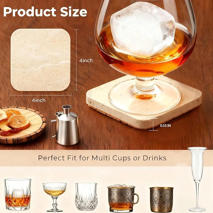 Stone Coasters Set 4PC Natural Travertine, Stone Drink Coaster - Image 5