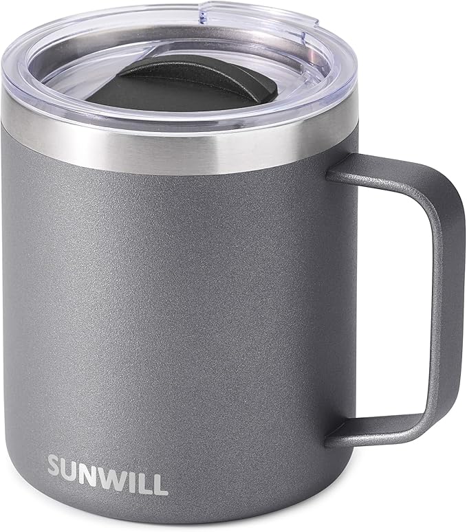 SUNWILL Travel Coffee Mug with Lid, Insulated Tumbler with Handle, 14 oz by SUNWILL