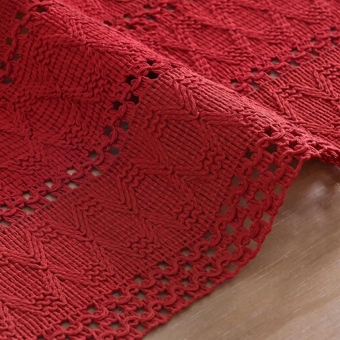 Artoid Mode Rose Red Woven Farmhouse Hollow Table Runner 12x90 Inch | Holiday - Image 5