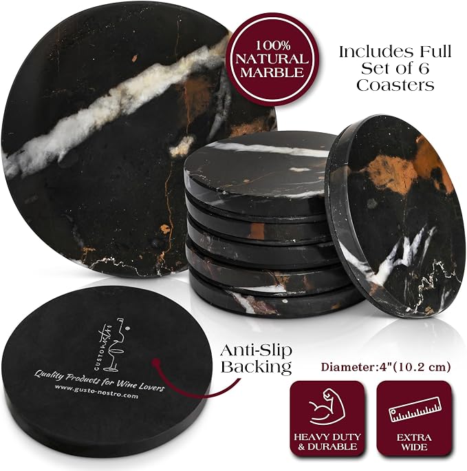 Gusto Nostro Black Marble Coasters Set of 6 - Image 4