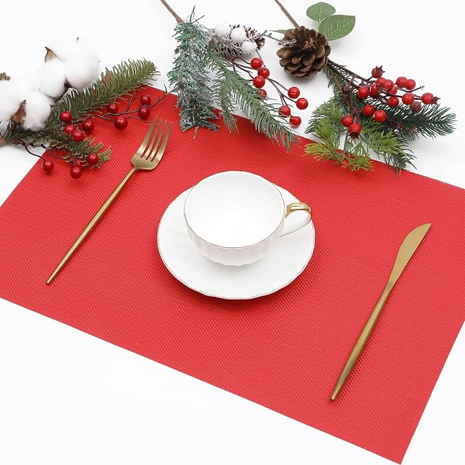 SHACOS Placemats Set of 6 Woven Vinyl Christmas Place Mats - Image 2