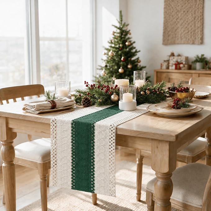 Artoid Mode Dark Green Farmhouse Rustic Table Runner 12x72 Inch | Seasonal - Image 4