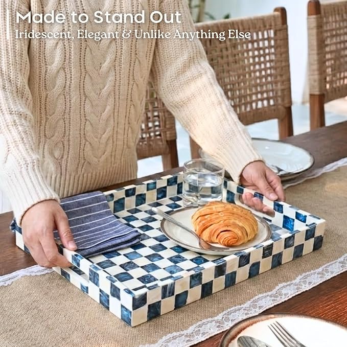 16"x12" Capiz Shell Coastal Decorative Serving Tray, Nautical Serving Tray - Image 5