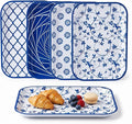 Vesici 4 Pack Blue and White Melamine Serving Trays, 13 x 10 Inch Rectangular by Vesici