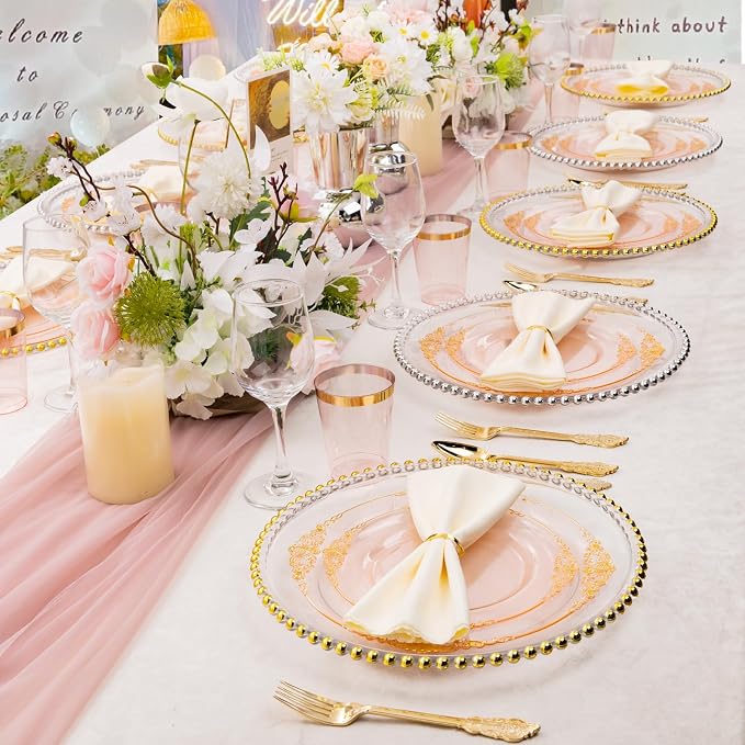 175 Pcs Pink Gold Plates for Easter | Pink Party Plates Set for 25 Guests - Image 6