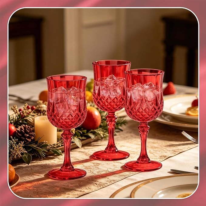 7OZ Plastic Wine Glasses, Reusable Vintage Goblets Unbreakable Drinking Glasses - Image 4