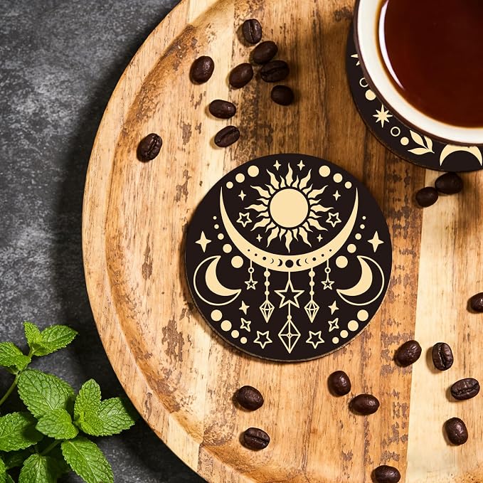 10pcs Coasters for Drinks Abstract Sun and Moon Absorbent Coasters Set Lunar - Image 5