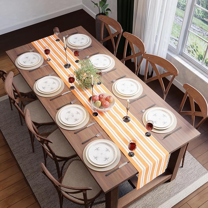 Encasa XO Table Runner, Woven Cotton Dining Runner 13"x59" Franca Yellow Stripes - Image 4