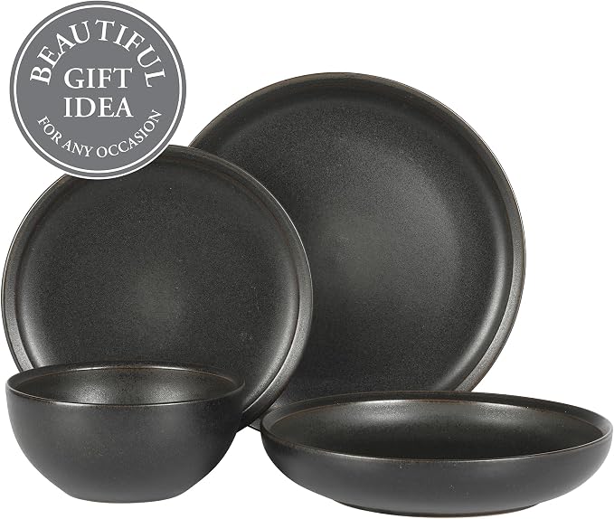Gibson Elite Beckett Stoneware Matte Reactive Glaze 16 Piece Plates and Bowls - Image 4