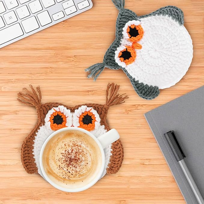 Crochet Animal Coasters, Handmade Owl Coasters - Image 6