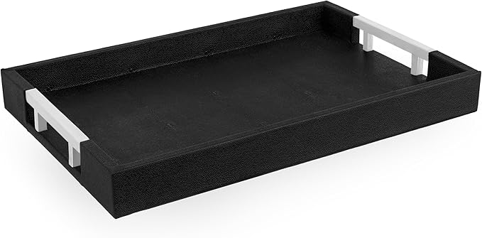 Modern Elegant 17.5"x12" Black Rectangle Shagreen Faux Leather Decorative Tray by HomeRedefined