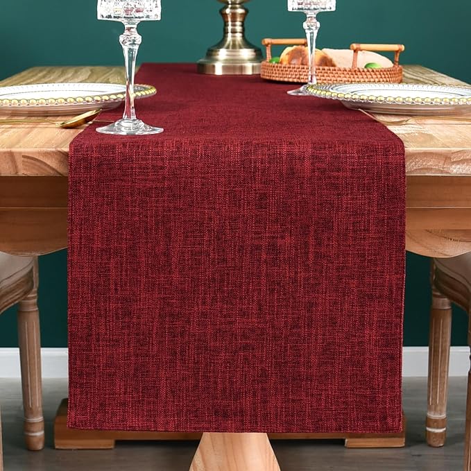 NEWISHER Reversible Double Layer Table Runner Faux Linen Fabric, 13x48inch | - Image 7