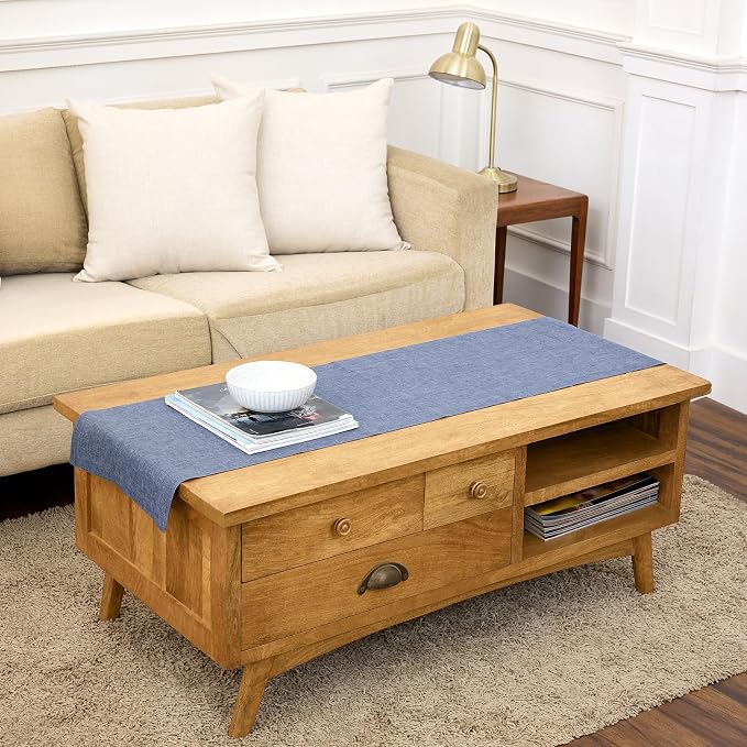 Solino Home 100% Pure Linen Table Runner Chambray Indigo, Athena 14 x 48 in | by SolinoHome
