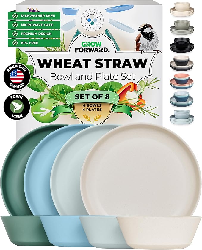Grow Forward Premium Wheat Straw Plates and Bowls Sets by GrowForward