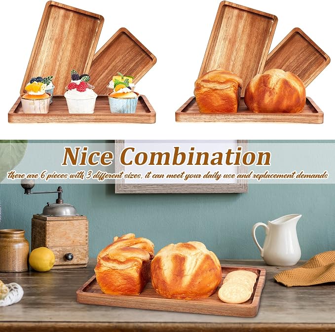 Qunclay 6 Pcs Acacia Wood Serving Trays Wooden Plates - Image 5