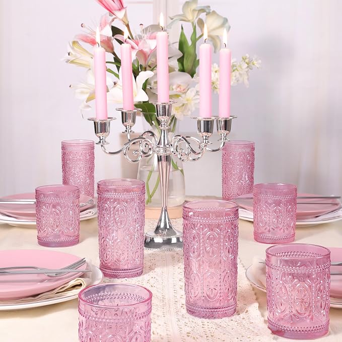 abrwyy Pink Drinking Glasses, 12oz Pink Glassware, Vintage Glassware | - Image 7
