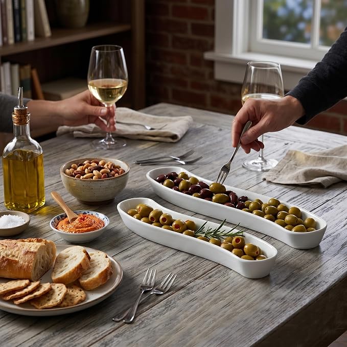 2 Pack Olive Dish, 17-Inch Ceramic Appetizer Tray - Image 8