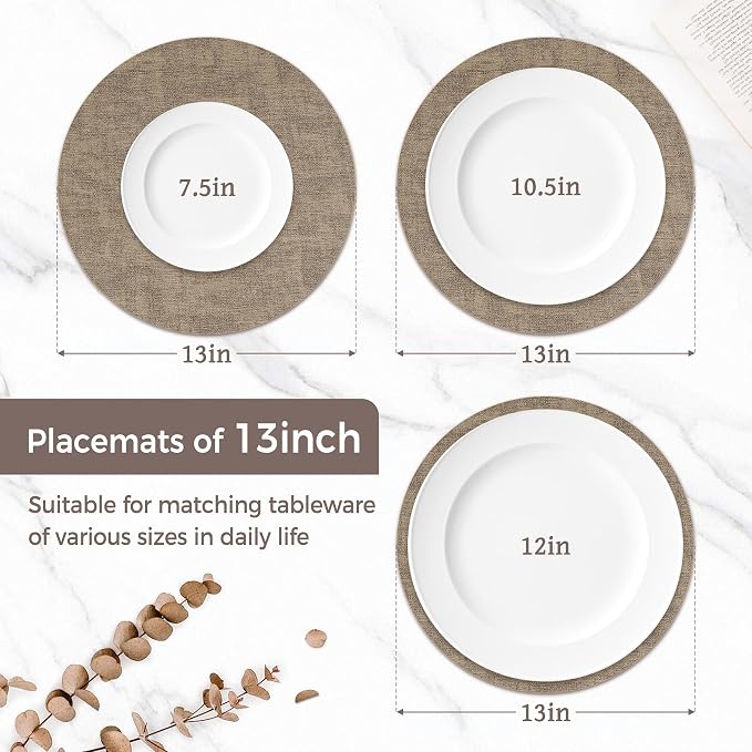 13" Round Placemats Set of 4, Reversible Faux Leather Heat Resistant Table Mats - Image 2