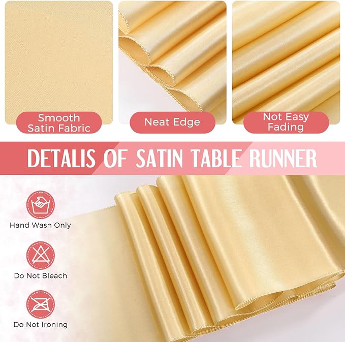 8 Pack Pink and Gold Disposable Plastic Tablecloths and Satin Table Runner Set - Image 4