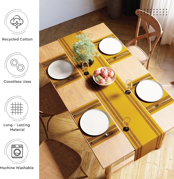 Encasa XO Table Runner, Yarn Dyed Ribbed Cotton 13"x54" | Ladder Yellow - Image 3