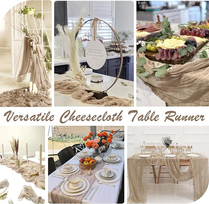 10 Packs Nude Cheesecloth Table Runner 35x120 inch, Boho 10ft Light Brown - Image 4