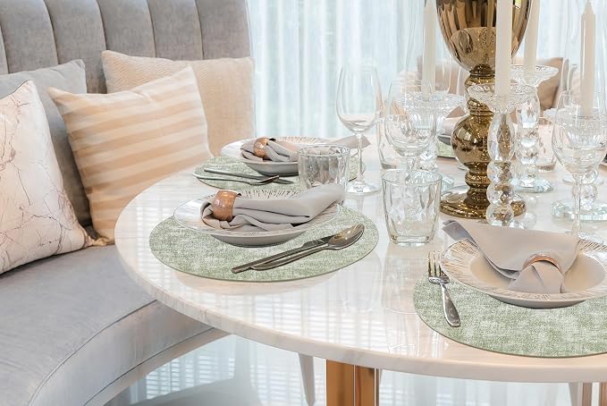 Round Faux Leather Placemat and Coaster 6 Packs, Washable Heat Resistant Dining - Image 9