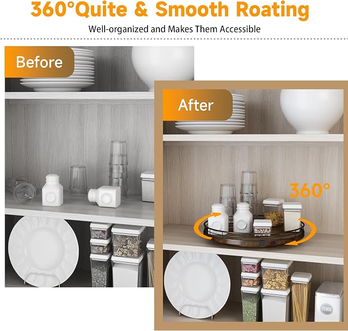 AMH 12-Inch Farmhouse Oak Lazy Susan Organizer, Walnut Finish | Smooth rotating - Image 3