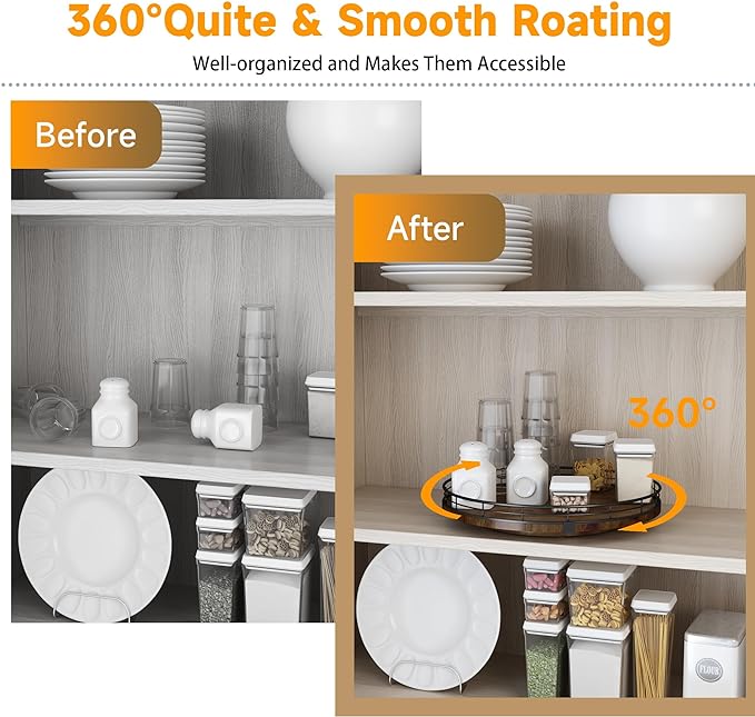 AMH 13-Inch Farmhouse Oak Lazy Susan Organizer, Walnut Finish | Smooth rotating - Image 3