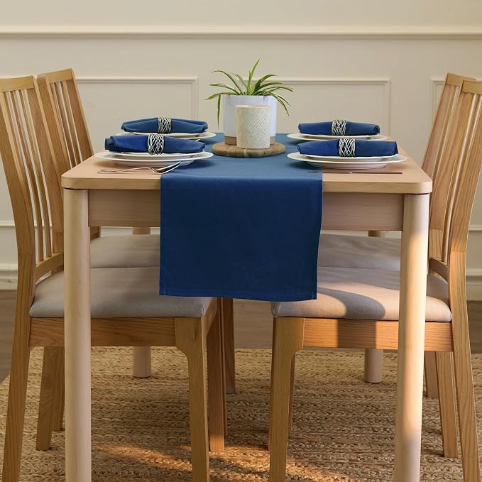 Encasa XO Table Runner, Cotton Canvas Dining Runner 13"x104" | Cobalt, 180 GSM - Image 4