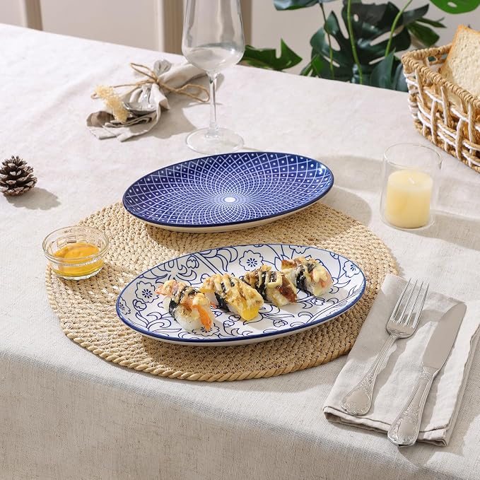 Selamica Ceramic Serving Plates, 10 Inch Oval Dinner Plates Set of 4, Small - Image 4