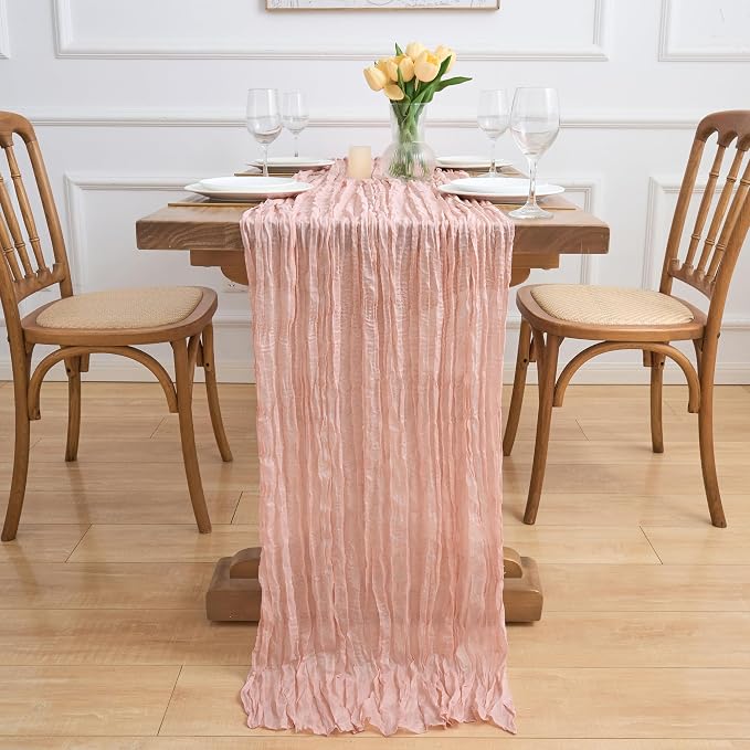 Asee'm 2pcs Cheesecloth Table Runner 120 Inches Dusty Pink Boho Gauze Cheese - Image 6